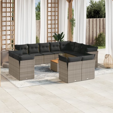 Set mobilier de grădină cu perne, 13 piese, gri, poliratan - Img 1
