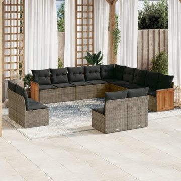 Set mobilier de grădină cu perne, 13 piese, gri, poliratan - Img 1