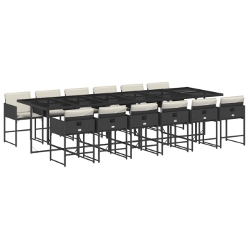 Set mobilier de grădină cu perne, 13 piese, negru, poliratan - Img 2