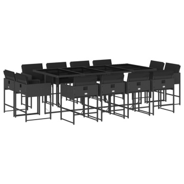 Set mobilier de grădină cu perne, 13 piese, negru, poliratan - Img 2