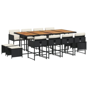 Set mobilier de grădină cu perne, 13 piese, negru, poliratan - Img 2