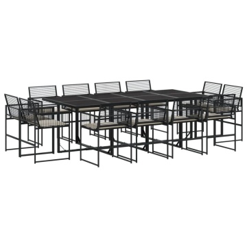 Set mobilier de grădină cu perne, 13 piese, negru, poliratan - Img 2