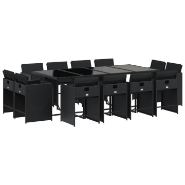 Set mobilier de grădină cu perne, 13 piese, negru, poliratan - Img 2