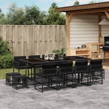 Set mobilier de grădină cu perne, 13 piese, negru, poliratan - Img 1
