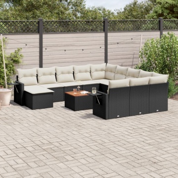 Set mobilier de grădină cu perne, 13 piese, negru, poliratan - Img 1