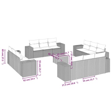 Set mobilier de grădină cu perne, 13 piese, negru, poliratan - Img 3