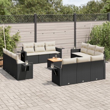 Set mobilier de grădină cu perne, 13 piese, negru, poliratan - Img 1