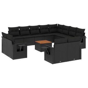 Set mobilier de grădină cu perne, 13 piese, negru, poliratan - Img 2