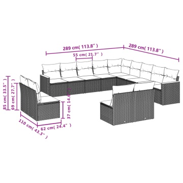 Set mobilier de grădină cu perne, 13 piese, negru, poliratan - Img 6