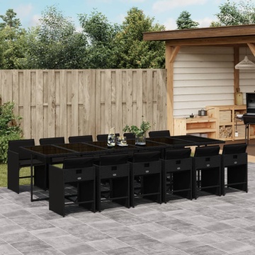 Set mobilier de grădină cu perne, 13 piese, negru, poliratan - Img 1