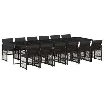Set mobilier de grădină cu perne, 13 piese, negru, poliratan - Img 2