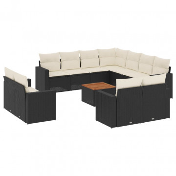 Set mobilier de grădină cu perne, 13 piese, negru, poliratan - Img 2