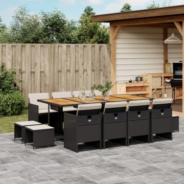 Set mobilier de grădină cu perne, 13 piese, negru, poliratan - Img 1