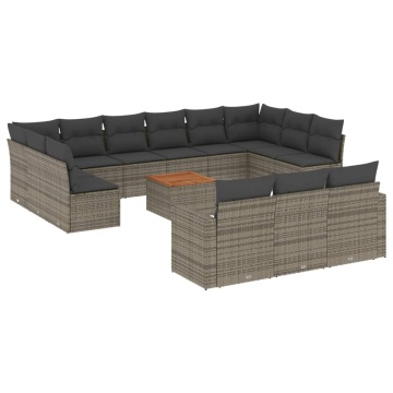 Set mobilier de grădină cu perne, 14 piese, gri, poliratan - Img 2