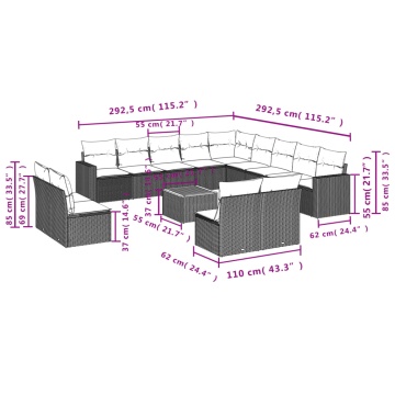 Set mobilier de grădină cu perne, 14 piese, negru, poliratan - Img 3