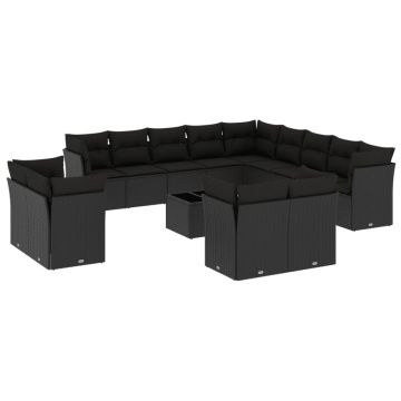 Set mobilier de grădină cu perne, 14 piese, negru, poliratan - Img 2