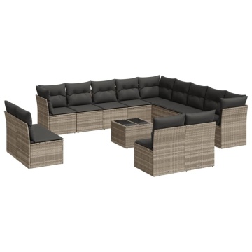 Set mobilier de grădină cu perne,14 piesegri deschis, poliratan - Img 2