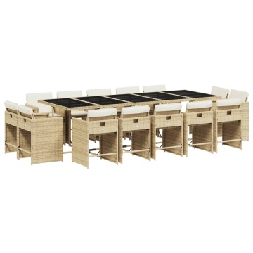 Set mobilier de grădină cu perne, 15 piese, bej, poliratan - Img 2