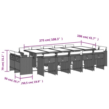 Set mobilier de grădină cu perne, 15 piese, bej, poliratan - Img 7