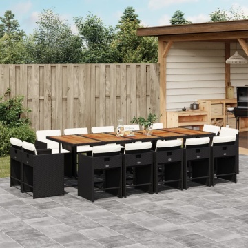 Set mobilier de grădină cu perne, 15 piese, negru, poliratan - Img 1