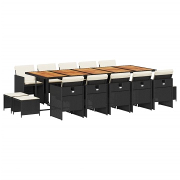 Set mobilier de grădină cu perne, 15 piese, negru, poliratan - Img 2