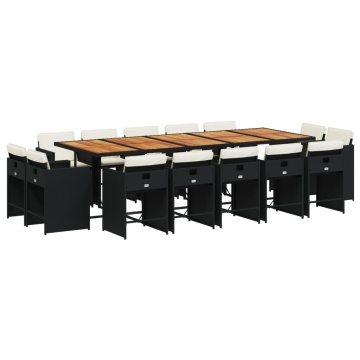 Set mobilier de grădină cu perne, 15 piese, negru, poliratan - Img 2