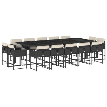 Set mobilier de grădină cu perne, 15 piese, negru, poliratan - Img 2