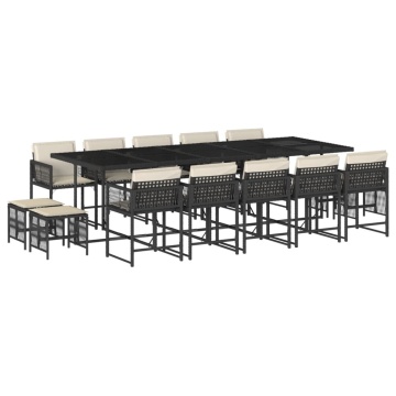 Set mobilier de grădină cu perne, 15 piese, negru, poliratan - Img 2