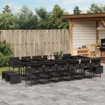 Set mobilier de grădină cu perne, 17 piese, negru, poliratan - Img 1