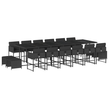 Set mobilier de grădină cu perne, 17 piese, negru, poliratan - Img 2