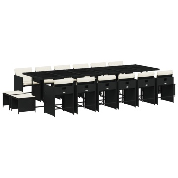 Set mobilier de grădină cu perne, 17 piese, negru, poliratan - Img 2