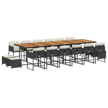 Set mobilier de grădină cu perne, 17 piese, negru, poliratan - Img 2