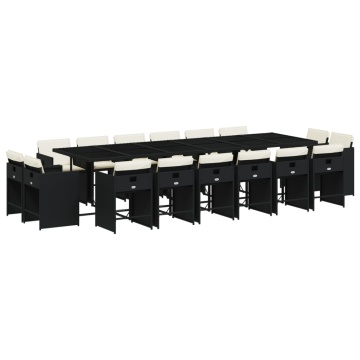 Set mobilier de grădină cu perne, 17 piese, negru, poliratan - Img 2