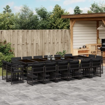 Set mobilier de grădină cu perne, 17 piese, negru, poliratan - Img 1