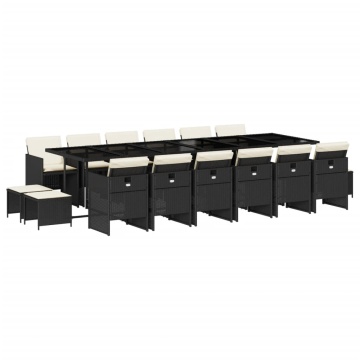 Set mobilier de grădină cu perne, 17 piese, negru, poliratan - Img 2