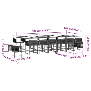 Set mobilier de grădină cu perne, 17 piese, negru, poliratan - Img 5