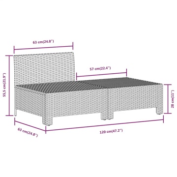 Set mobilier de grădină cu perne, 2 piese, gri, poliratan - Img 7