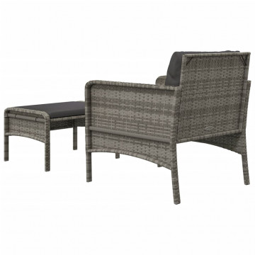 Set mobilier de grădină cu perne, 2 piese, gri, poliratan - Img 5