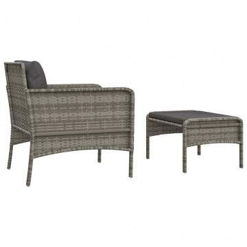 Set mobilier de grădină cu perne, 2 piese, gri, poliratan - Img 8