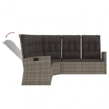 Set mobilier de grădină cu perne, 2 piese, gri, poliratan - Img 5
