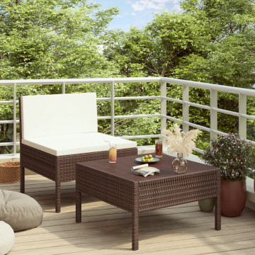Set mobilier de grădină cu perne, 2 piese, maro, poliratan - Img 1