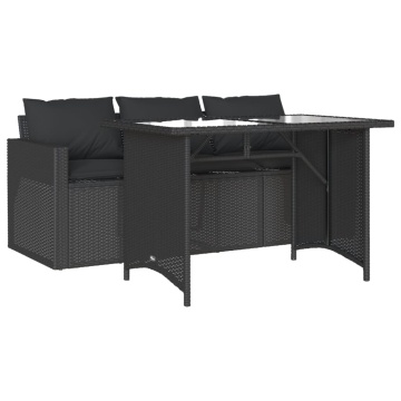 Set mobilier de grădină cu perne, 2 piese, negru, poliratan - Img 2