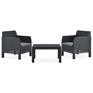 Set mobilier de grădină cu perne, 3 piese, antracit, PP ratan - Img 1