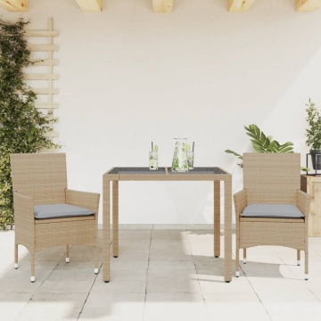 Set mobilier de grădină cu perne 3 piese bej poliratan & sticlă - Img 1