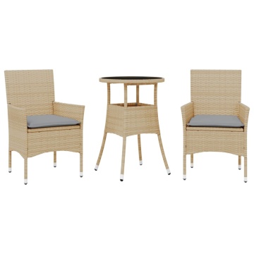 Set mobilier de grădină cu perne 3 piese bej poliratan & sticlă - Img 2