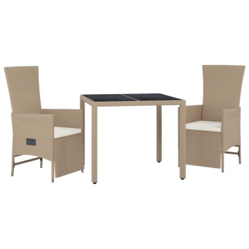 Set mobilier de grădină cu perne, 3 piese, bej, poliratan - Img 3