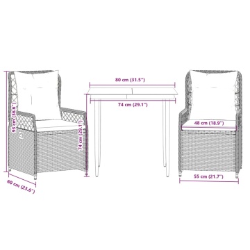 Set mobilier de grădină cu perne, 3 piese, bej, poliratan - Img 7