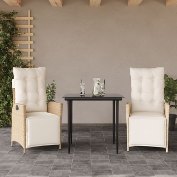 Set mobilier de grădină cu perne, 3 piese, bej, poliratan - Img 1