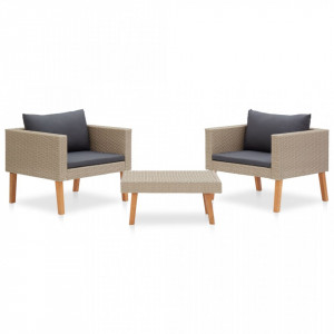 Set mobilier de grădină cu perne, 3 piese, bej, poliratan - Img 1