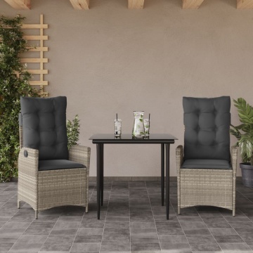 Set mobilier de grădină cu perne, 3 piese,gri deschis,poliratan - Img 1